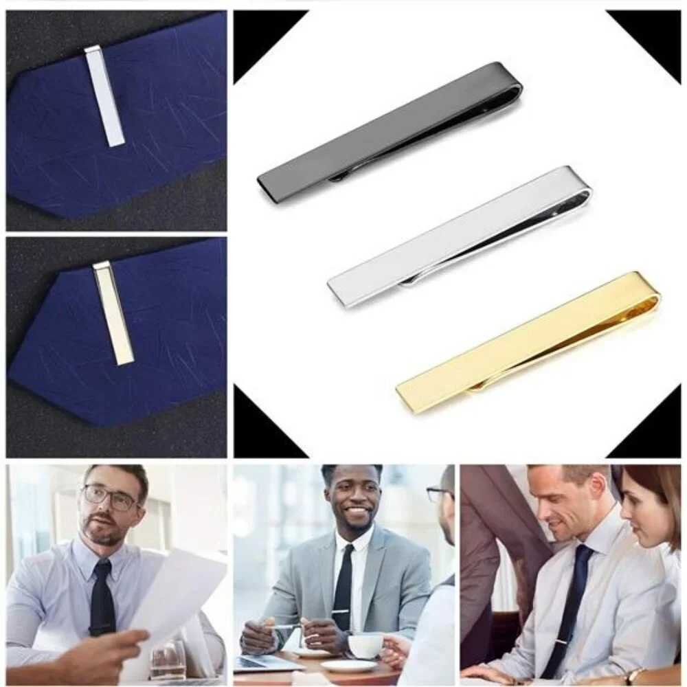 Mens Tie Clip Set Silver Gold Black Bar Clips Wedding Business Formal Gift